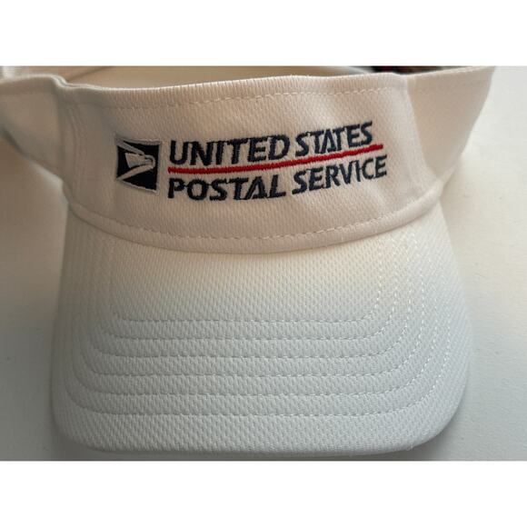 USPS US Postal Service Logo Mail Man White Sun Visor Adjustable Strap Workwear - Picture 2 of 6